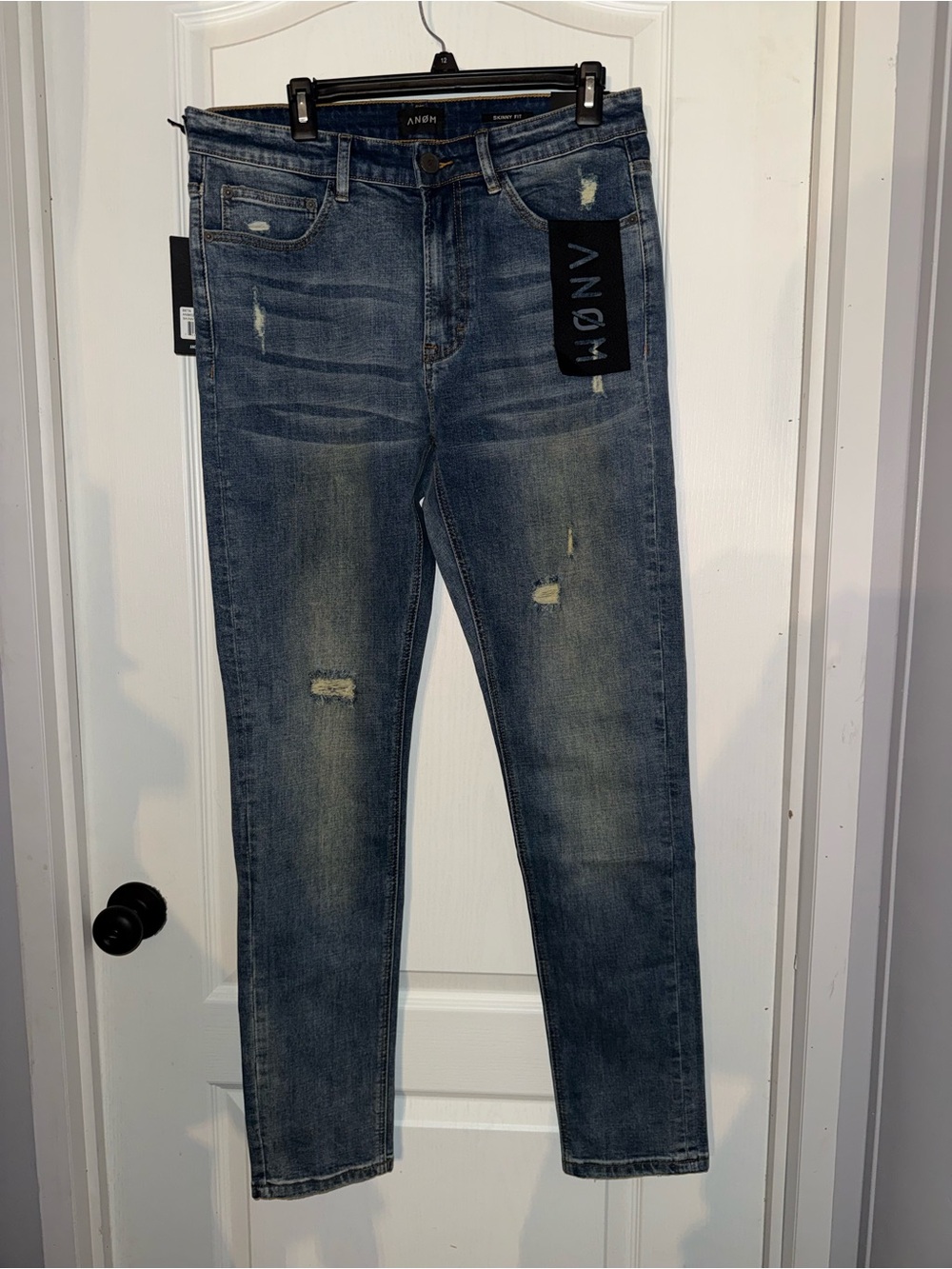 Anom Distressed Medium Blue Skinny Jeans